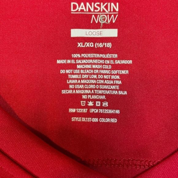 Danskin Now Womens Red V-Neck Active Size XL T-shirt Activewear Loose - Picture 3 of 7